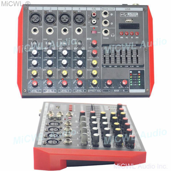 MiCWL 6 Channel Audio Mixer Microphone Mixing Console Portable Bluetooth Sound Mixer MG6