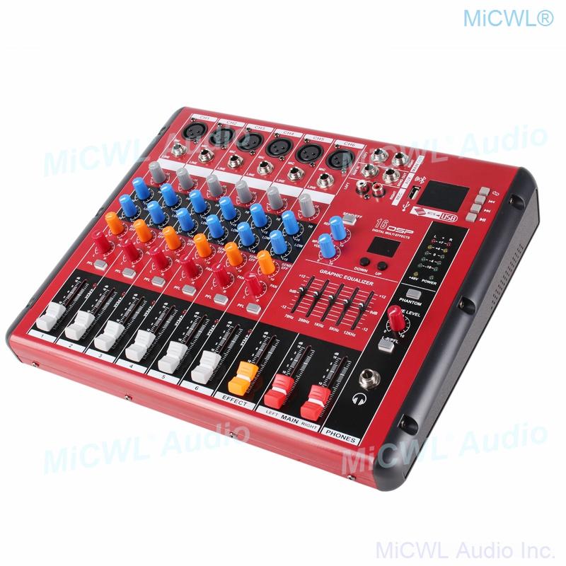 Red 6 Channel Bluetooth Audio Mixer Sound Mixing Console Karaoke Music LED DJ Live Mixer USB MP3 EQ 48V Phantom Power XLR 3Pin - MiCWL Audio Inc