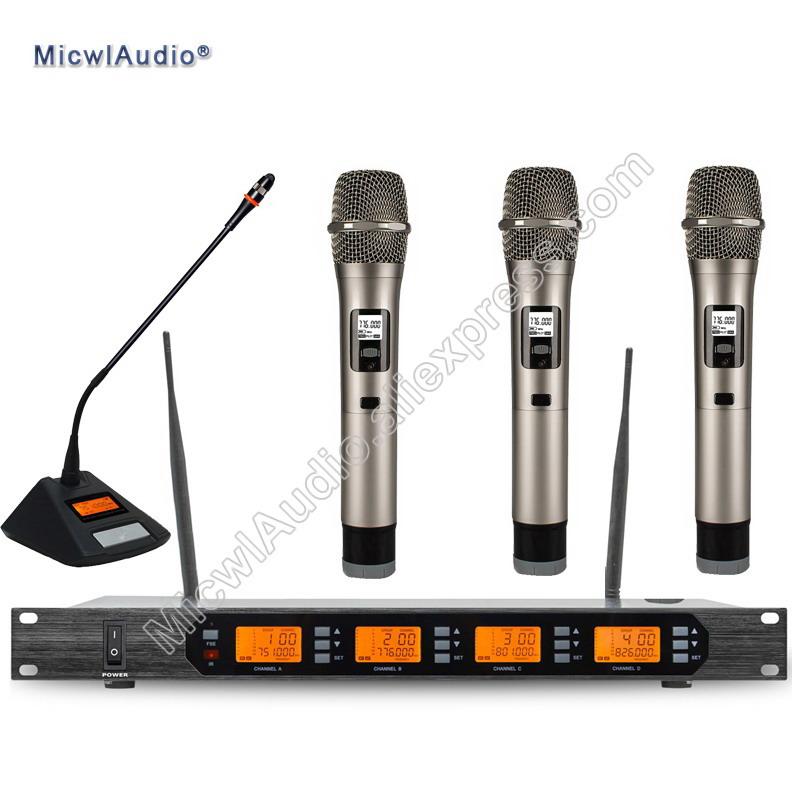 Professional UHF 4 Channel Digital Wireless Microphone System With 3+1 Multiattribute D400 Fixed Frequences Micwl.Audio