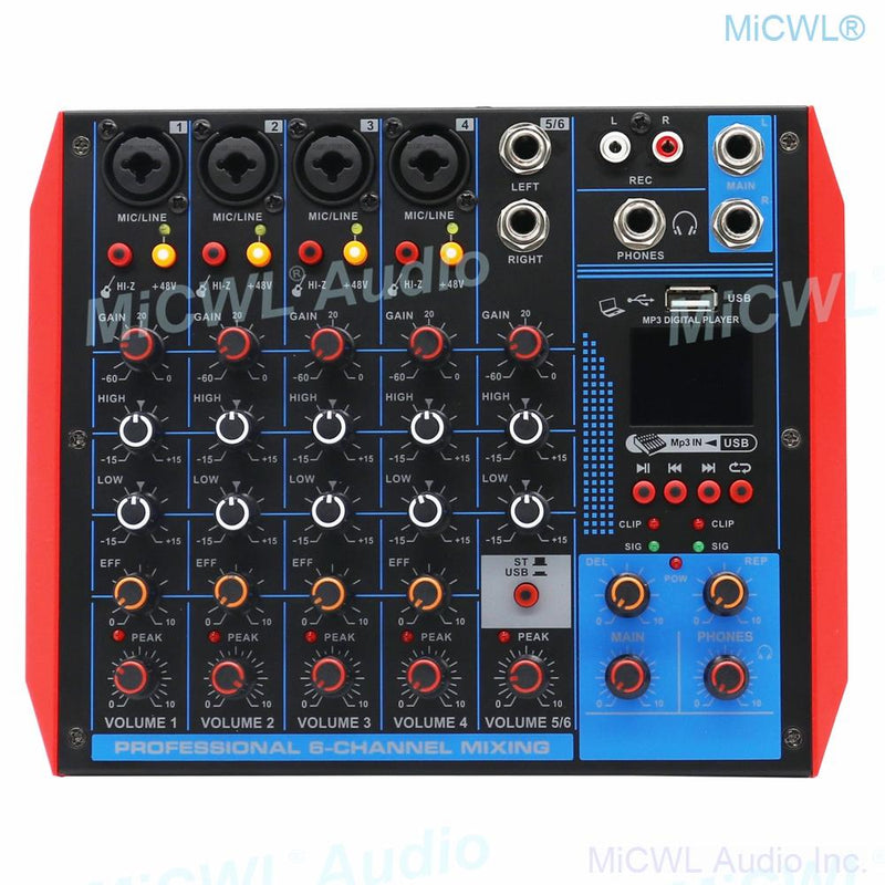 Pro Portable Computer Live USB Mixer Audio Card 6 Channel Bluetooth Mixing Console USB 48V Switch Each Channel AG6