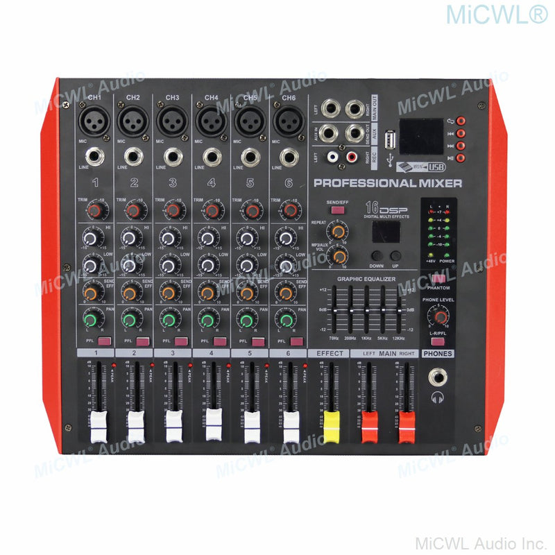 New Generation 6 Channel Bluetooth 16 DSP USB Mixer Mixing Console 2 Channel 800W Power Amplifier MiCWL M600