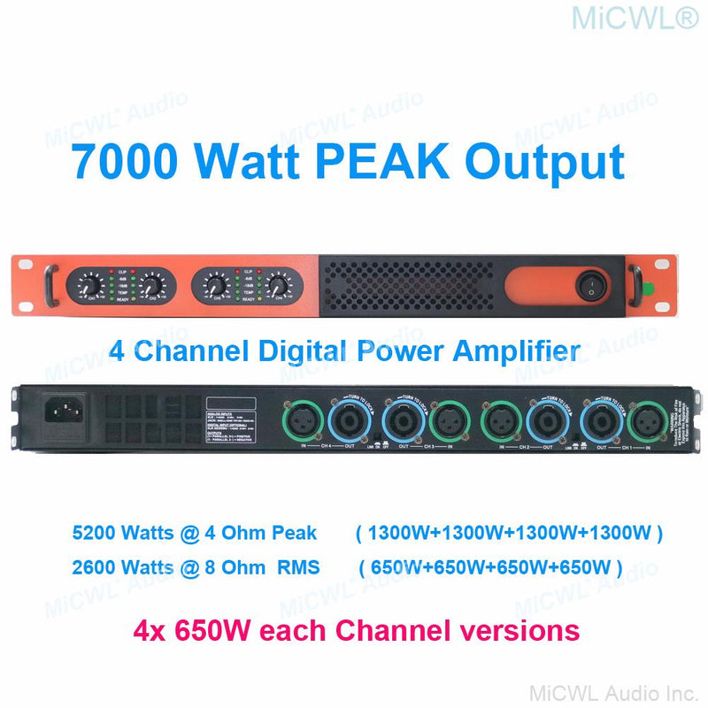 MiCWL 6400W Digital Power Amplifier 4 Channel 5200 Watts 2 Power Versions Speaker PreAMPs AMP Blue Orange - MiCWL Audio Inc