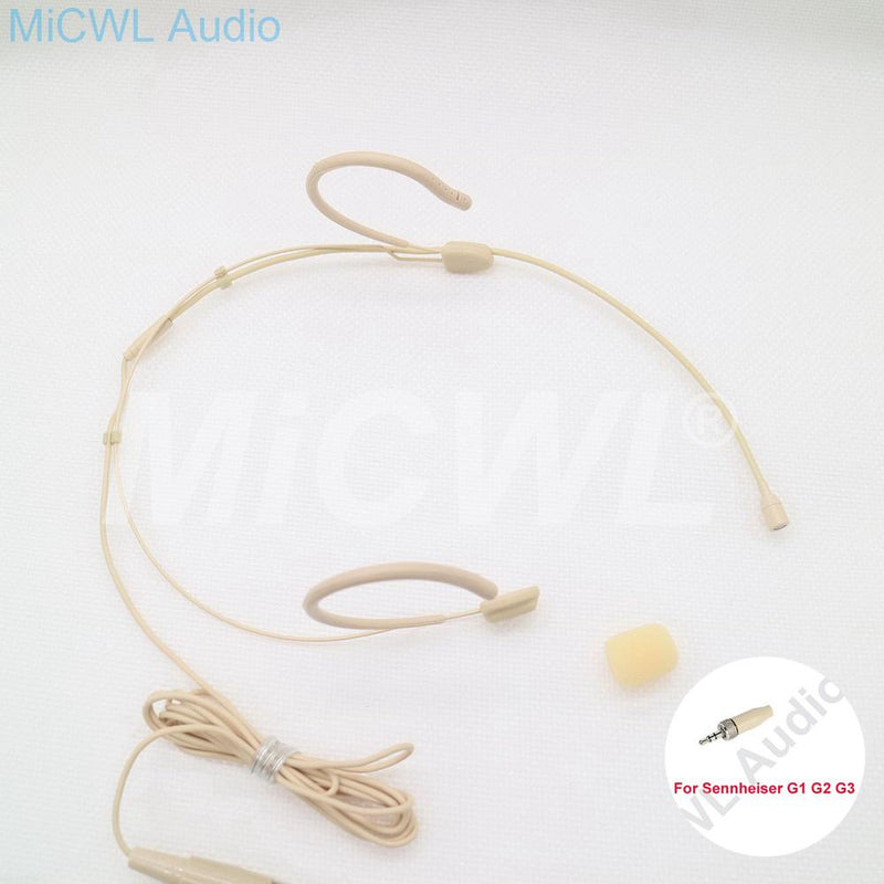 Beige Headset Omni-directional Condenser Headworn Microphone For Sennheiser Wireless System With Bodypack Transmitter