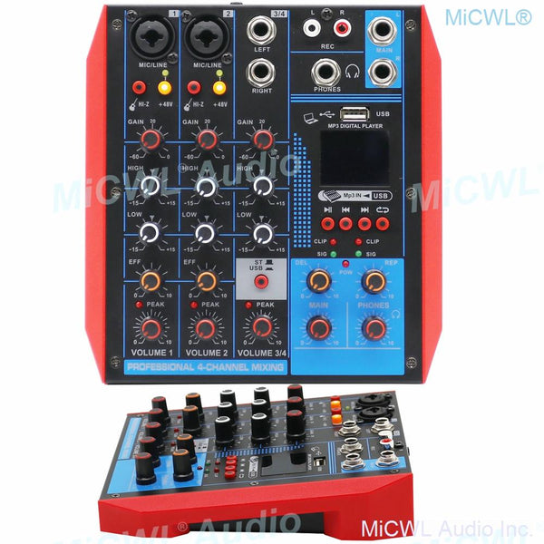 Pro USB 4 Channel Audio Mixer Portable Bluetooth Mixing Console Computer Live Studio Stage Microphone EQ USB 48V Switch AG4 - MiCWL Audio Inc