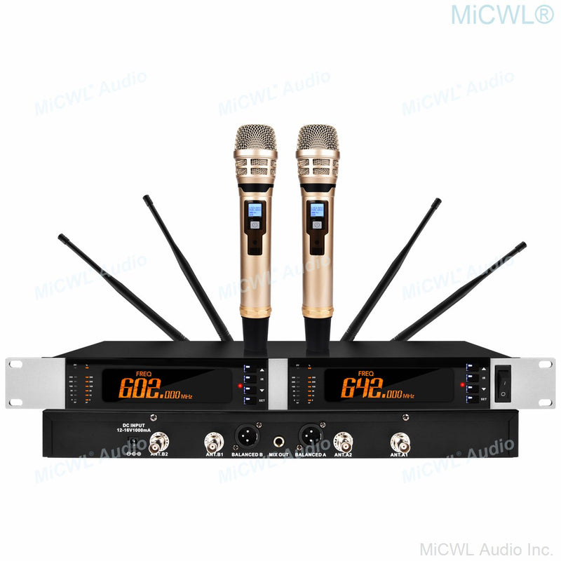 Original KSM8 Gold Shure-EM7000 UHF Dual Channel Wireless DJ Karaoke Microphone System 2 Golden Color Dynamic Handheld 4 Antenna