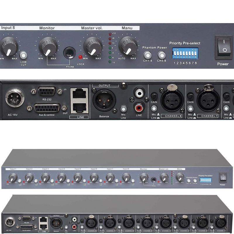 MICWL 8 Channel Audio Sound Mixer for Desktop Conference 48V Phantom XLR 3Pin Digital Effects Processor Preamps R2820