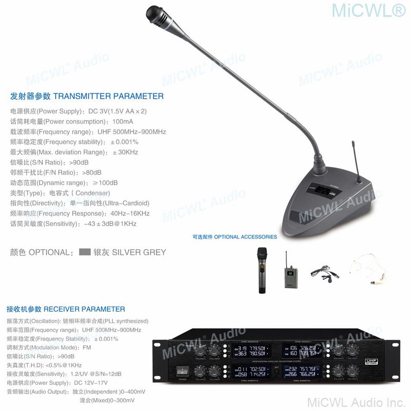 Professional MiCWL D3880 8-Channel Wireless Microphone Meeting Room Training Gooseneck Condenser Mic Independent XLR Connector