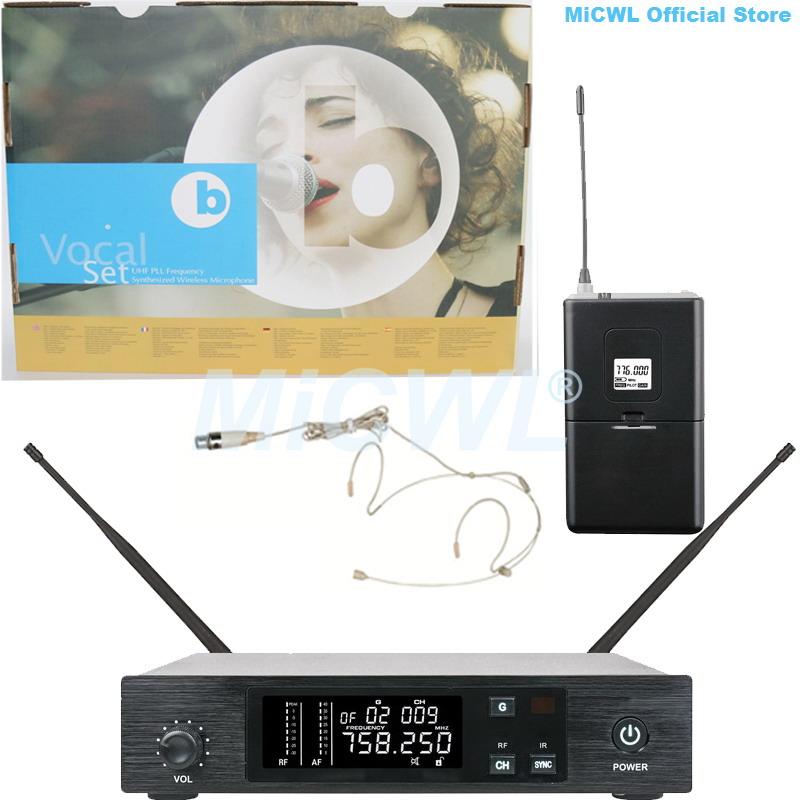 GLX UHF Digital Wireless Microphone Karaoke Stage Home Church School Beige Headset Microphones System MiCWL D100