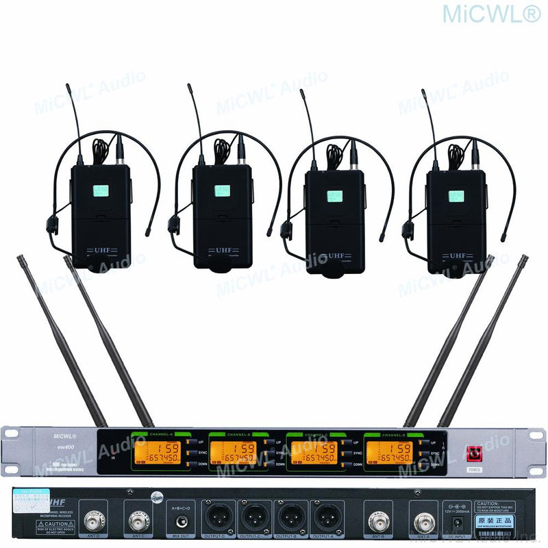 Original ew400 Digital Wireless 4 Headset Cardioid Microphone System For KTV Stage DJ Karaoke UHF Adjustable Frequency MiCWL