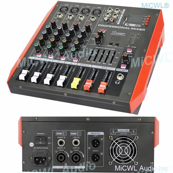 New Generation 800W Bluetooth Audio Mixer Mixing Console 4 Channel Sound Karaoke Music Live 2 Channel Power Amplifier Mixer