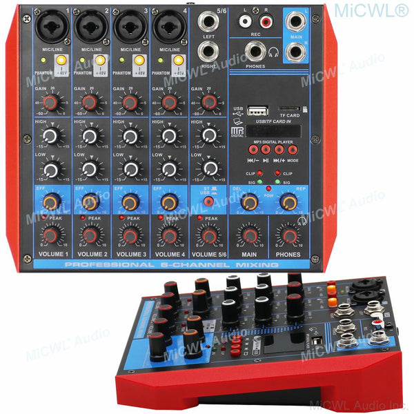 MiCWL Professional 6 Channel Bluetooth Mixing Console Audio Mixer For PC Laptop Network Live Recording Device Stage Studio - MiCWL Audio Inc