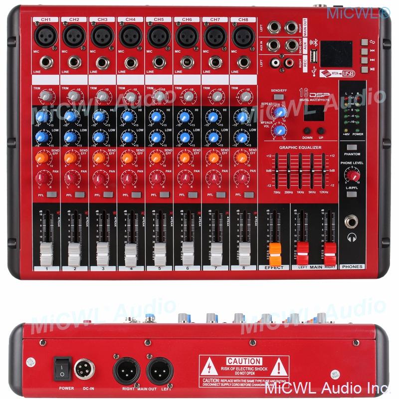 Pro 8 Microphone Channel Bluetooth Audio Mixer 8-Input 2-Bus DJ Live Sound Mixing Console with DSP USB MP3 EQ 48V Phantom Power