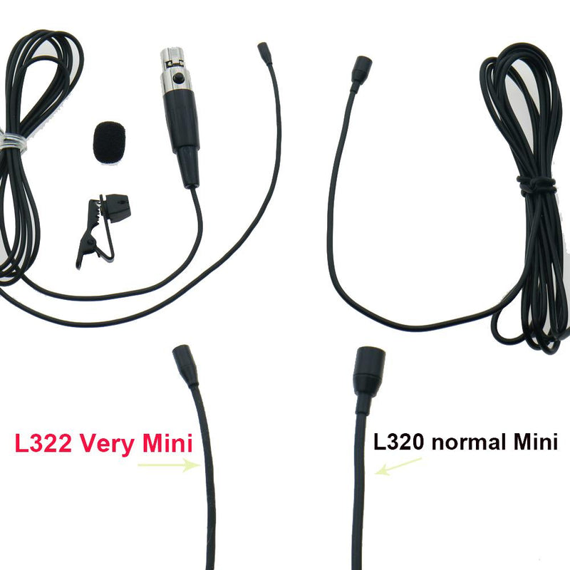 L322 Very Mini Hidden Lavalier Lapel Microphone For Shure Wireless BodyPack Clip-On Mic TA4F 4Pin Beige and Black