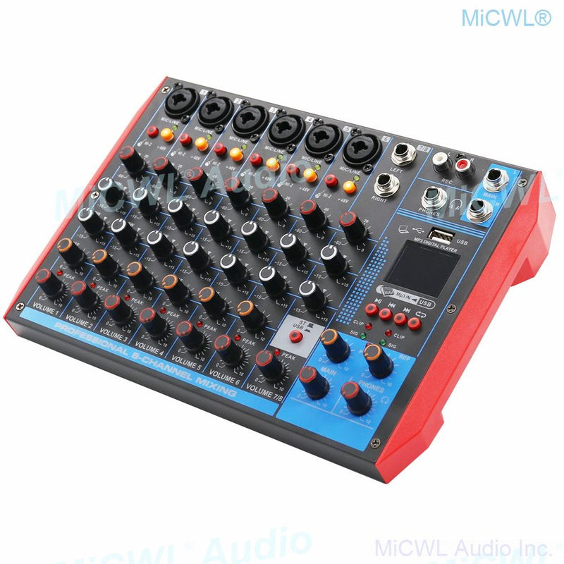 Pro 8 Microphones Channel USB Sound Card Mixer Bluetooth PC Laptop Live Mixing Console Each Channel 48V Switch 8-Input 2-Bus AG8 - MiCWL Audio Inc