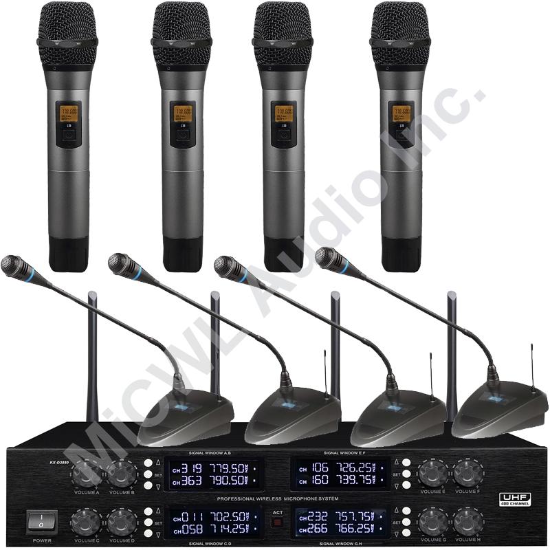 MiCWL Professional Audio Wireless Microphone 400 Channel 4 Desktop Gooseneck 4 Metal handheld Radio Cordless System - MiCWL Audio Inc