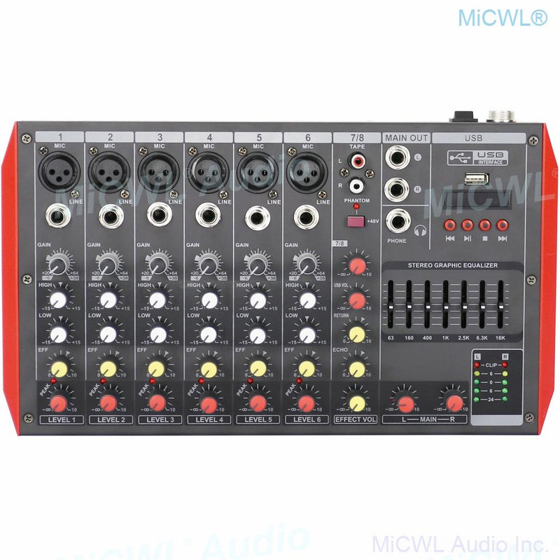 Portable 8 Channel Bluetooth Mixer Sound Mixing Console MG8 USB 48V Karaoke Music Computer Live Mixer 7-Band EQualizer