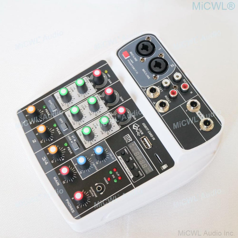 MiCWL MX4 4Channels Audio Mixer Sound Mixing Console with Bluetooth USB Record 48V Phantom