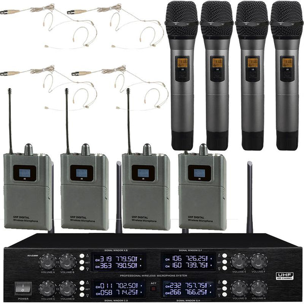 MiCWL Digital Wireless Microphone 400 Channel 4 Beige Headset 4 Handheld Microphones System - MiCWL Audio Inc