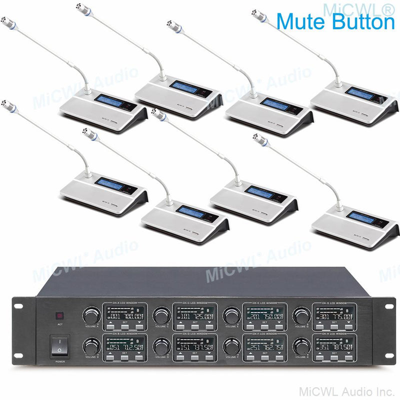 MiCWL MiX8000 High-End UHF Digital Wireless 8 Table Gooseneck Microphone Discussion Conference System With Mute Button Function