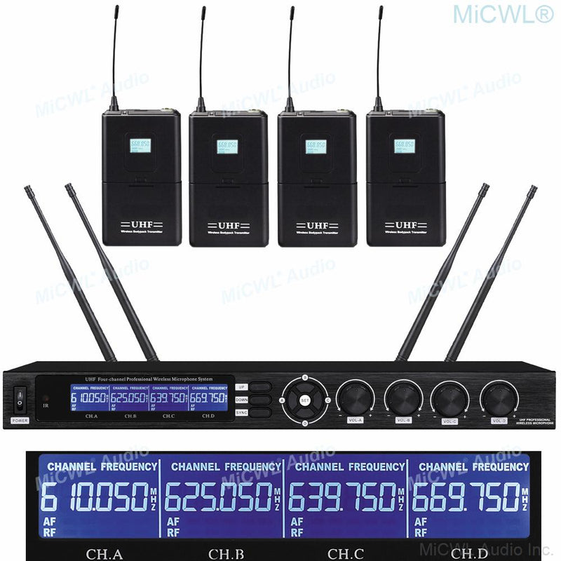 MiCWL 4 Headset UHF Digital Wireless Karaoke Microphone System Stage Speech Cardioid Mic 4 Antenna Receiver Large Range