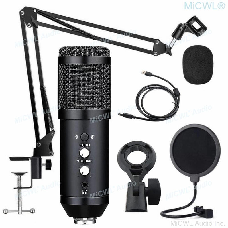 Pro USB Microphone Cardioid Condenser Studio Recording Live Karaoke Microfone Mic Kit for Laptop PC Computer Tripod Stand