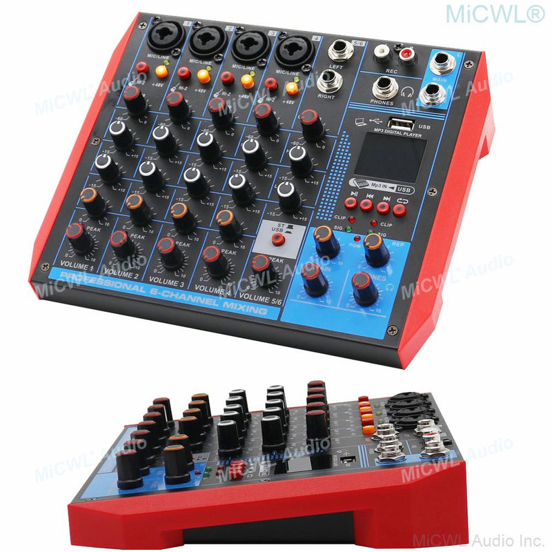 MG6-USB Portable Mixer Computer Live USB Bluetooth Mixing Console Audio Card 4 6 8 Channel Microphones 48V Switch