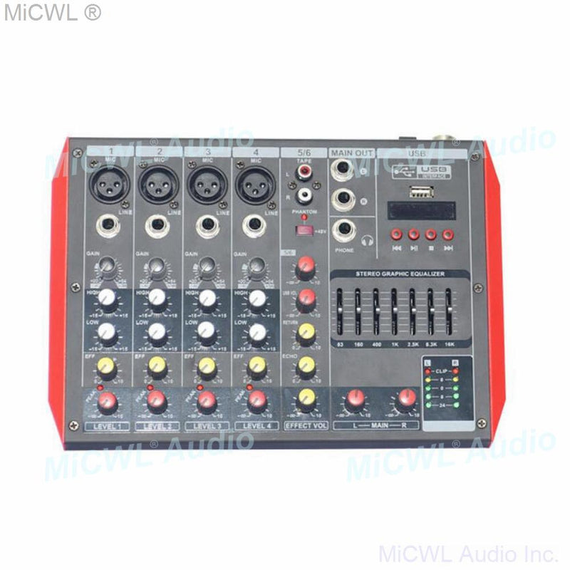 MG6 mini Bluetooth Audio Mixer Sound Microphone Mixing Console for Studio Stage performance computer live 48V power XLR - MiCWL Audio Inc