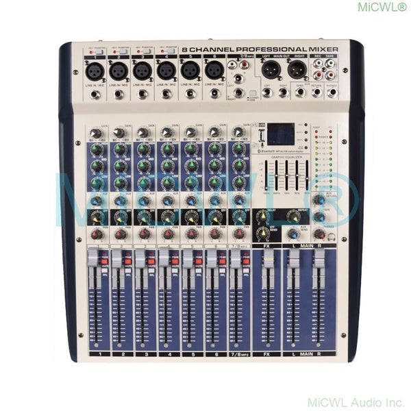 MiCWL Audio 8 Channel Mixer Console 2400W Amplifier Power Mixing Console USB 48V Phantom Power DJ Bluetooth Audio Sound Mixer