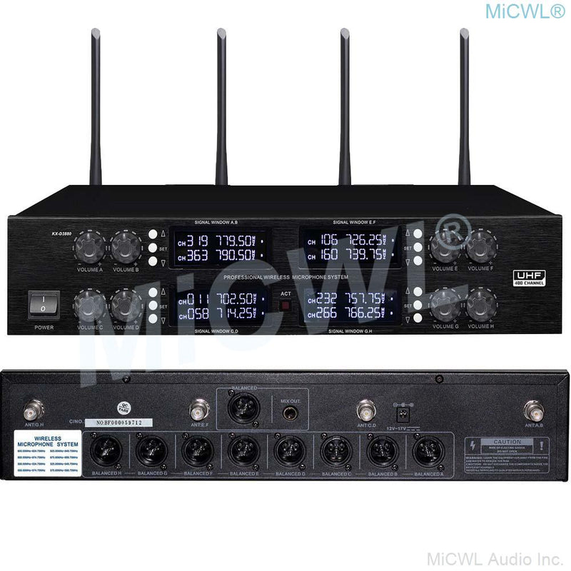 MiCWL Professional Audio Wireless Microphone 400 Channel 4 Desktop Gooseneck 4 Metal handheld Radio Cordless System - MiCWL Audio Inc