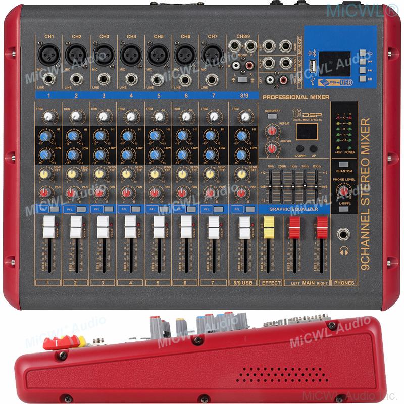 Pro Wireless Bluetooth 9 Channel Mixer 16 DSP Digital Effector Mixing Console DJ Karaoke Stage Music Live Stereo 48V USB Mixer - MiCWL Audio Inc