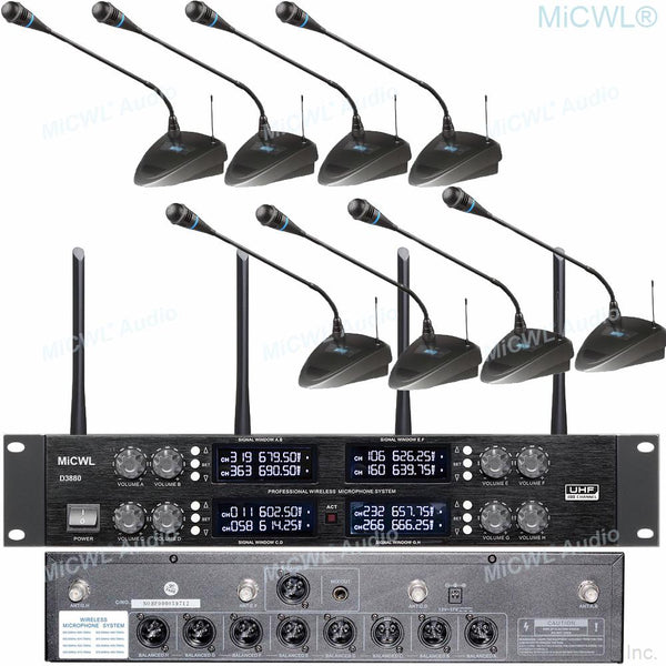 Professional MiCWL D3880 8-Channel Wireless Microphone Meeting Room Training Gooseneck Condenser Mic Independent XLR Connector