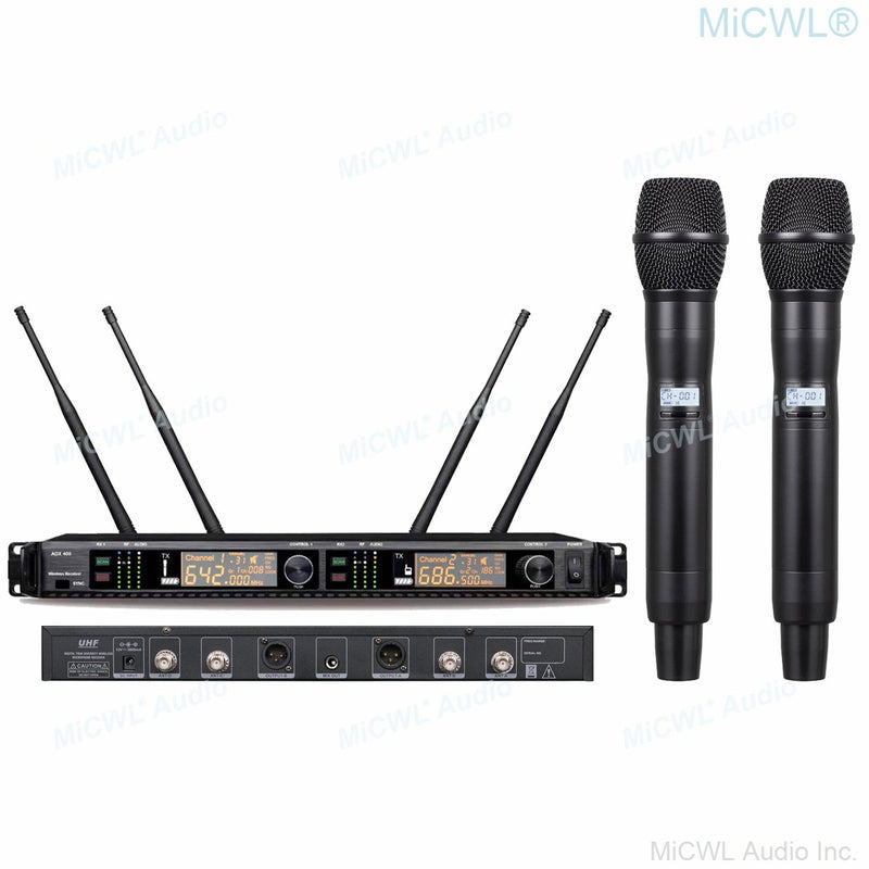 MiCWL AD4D Dual Handheld Wireless DJ Karaoke Stage Sing Microphone 4 Antenna True Diversity ADX400 Digital System 500m Range