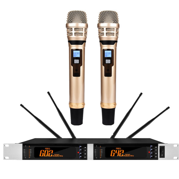 Original KSM8 Gold Shure-EM7000 UHF Dual Channel Wireless DJ Karaoke Microphone System 2 Golden Color Dynamic Handheld 4 Antenna