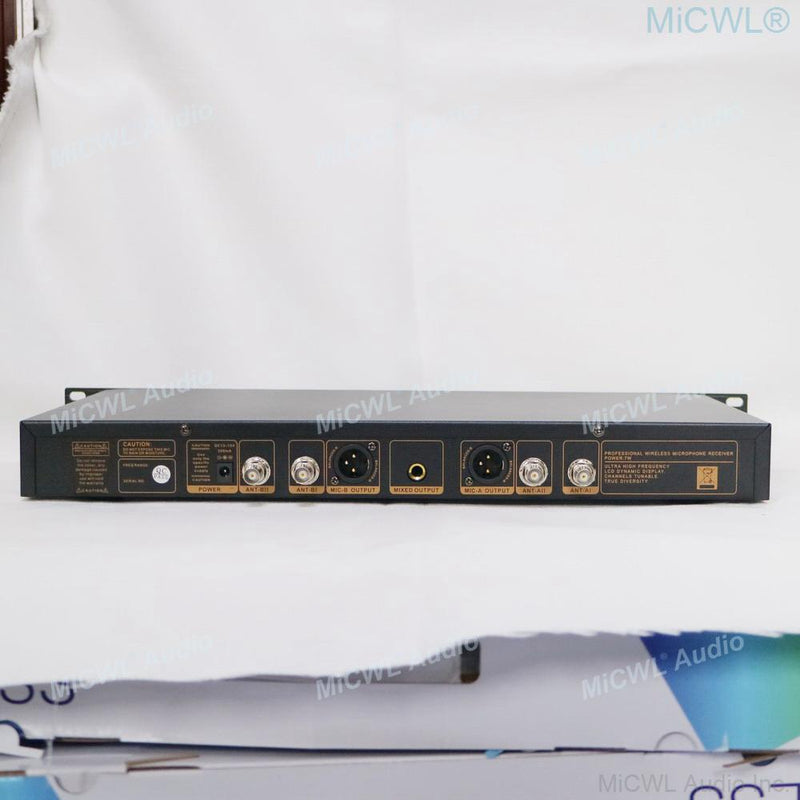 MiCWL ACT-702 UHF True Diversity Stage Performance Wireless Microphone System 2 Beige Headset Two Metal Handheld Dynamic Mic Set