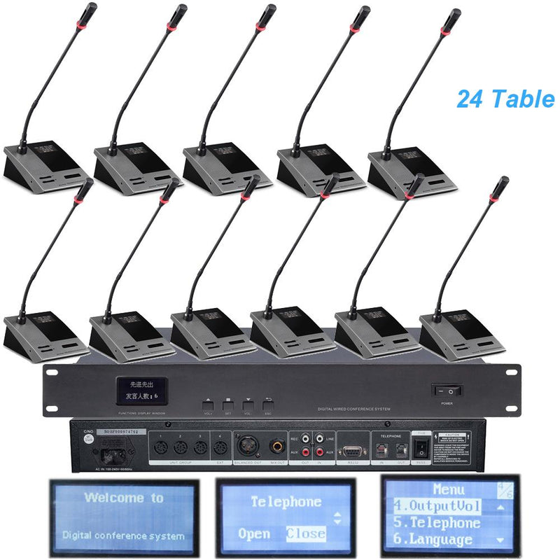 MiCWL 24 Gooseneck Digital Wired Microphone Discussion Conference System Built-in Speaker 24Desktop Chairman Delegate Mics - MiCWL Audio Inc