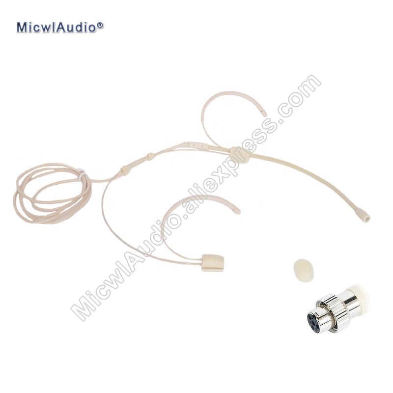 Pro Dual Earhook Headset Microphone Omidirectional Condenser Headworn 4Pin Connector For Mipro Beige Separable