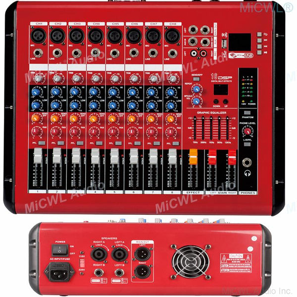 MiCWL 1000W Power Amplifier 8 Channel Mixer Mixing Console DSP USB 48V Phantom Bluetooth Red Preamps Sound Mixer 110V or 220V