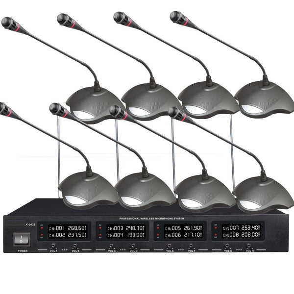 MiCWL Audio 8 Channel Wireless Table Gooseneck Conference Microphone System 8 Desktop Digital Meeting Room Systems