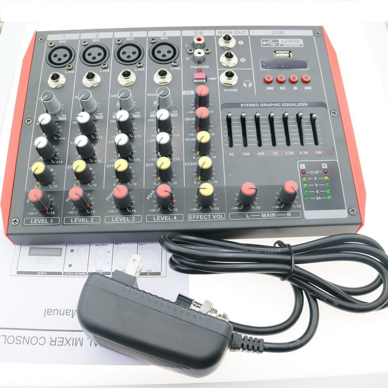 Bluetooth Audio Mixer 6-Input 2-Bus a Stereo 6 Channel Microphones Mixing Console MiCWL MG6