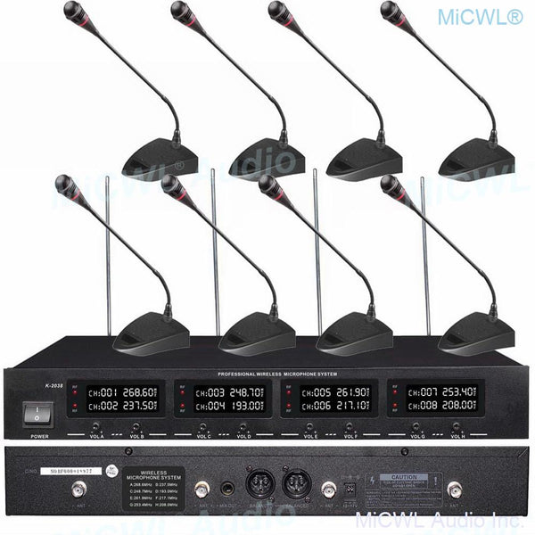 MiCWL 8 LED Channel Wireless Table Gooseneck Microphone loudspeaker System 8 Desktop 8 Belt Lapel Handheld Mics for Meeting Room