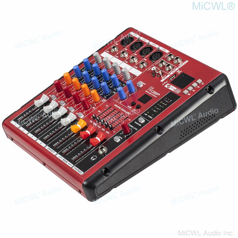 Pro Red 4 Channel Bluetooth Audio Mixer 4-Input 2-Bus XLR 3Pin DJ Live Sound Mixing Console with USB MP3 EQ 48V Phantom Power - MiCWL Audio Inc