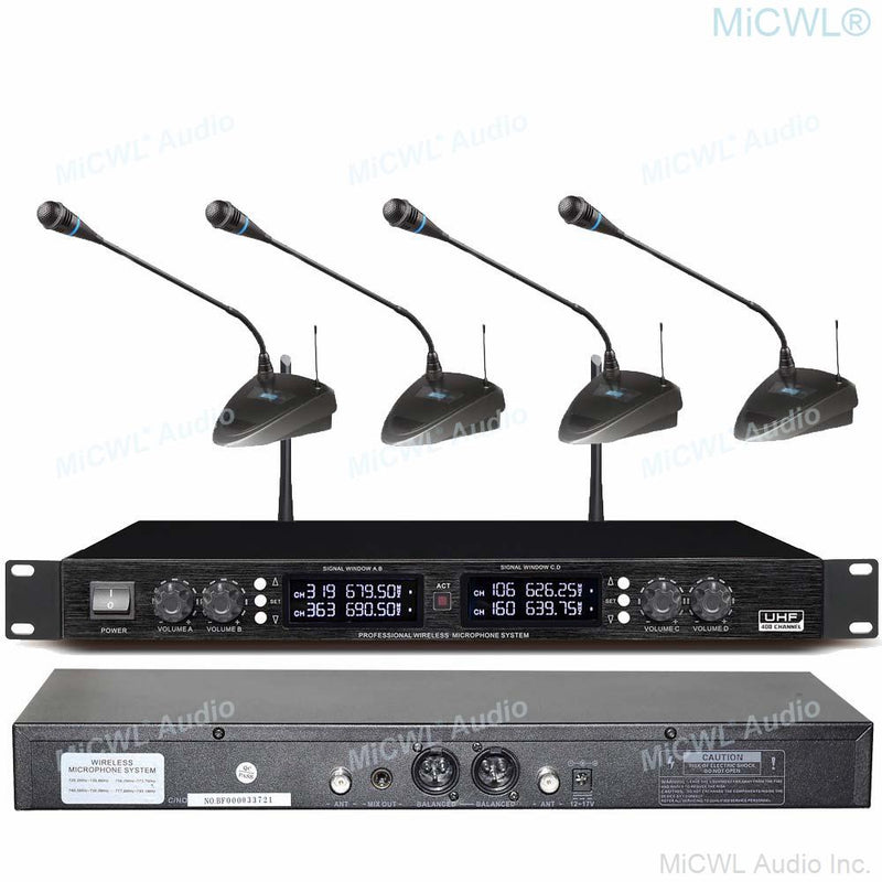 Pro 400 Channel UHF Digital Conference Microphone System 4 Desktop 4 Handheld 4 Headset Mics Sets MiCWL D3840