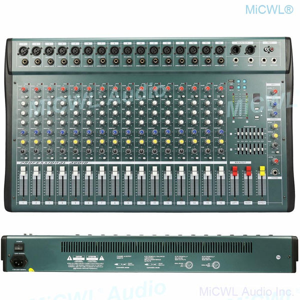 MiCWL 16 Channel Audio Mixer Record Mixing Console USB DSP Effect Professional USB 48V Stereo EQ - MiCWL Audio Inc