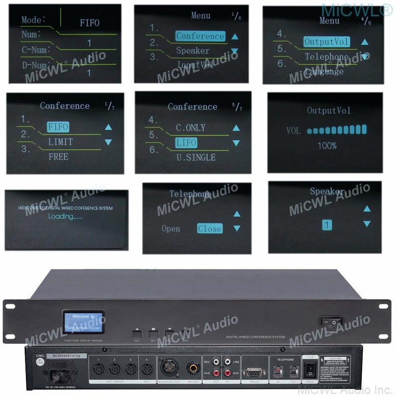 MiCWL 24 Gooseneck Digital Wired Microphone Discussion Conference System Built-in Speaker 24Desktop Chairman Delegate Mics - MiCWL Audio Inc