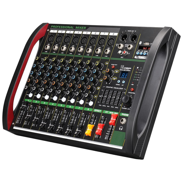 8 Channels Built-In 16 DSP Effects Sound Mixing Console Digital USB Blue-Tooth Bluetooth EQ 48V Phantom Power Stage Audio Mixer - MiCWL Audio Inc