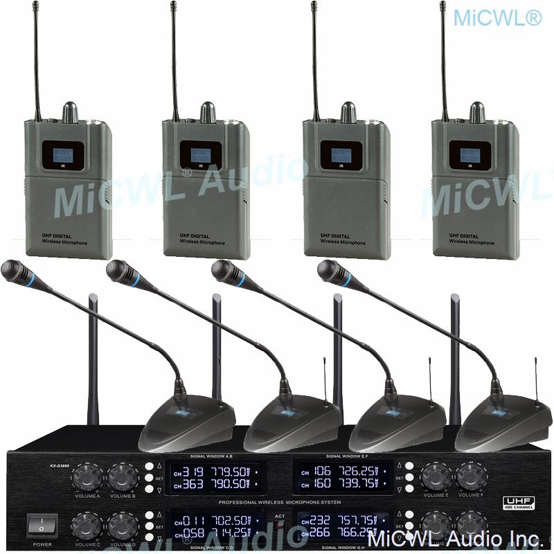 MiCWL Digital Wireless Microphone 400 Channel 4 Beige Headset 4 Handheld Microphones System