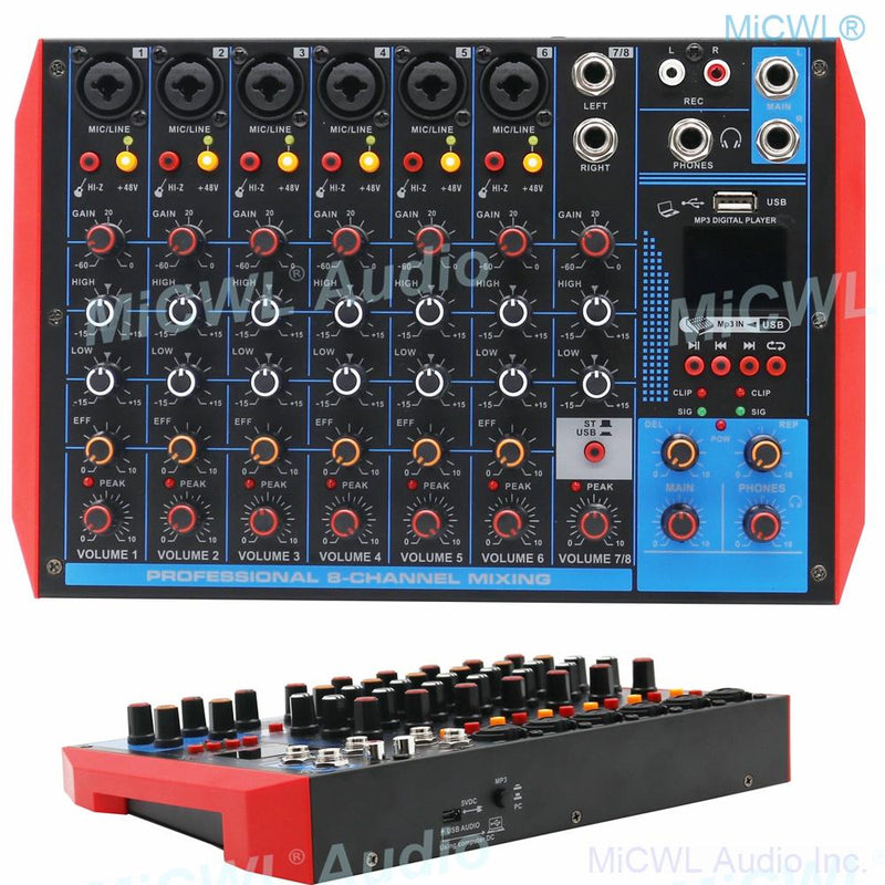 Pro 8 Microphones Channel USB Sound Card Mixer Bluetooth PC Laptop Live Mixing Console Each Channel 48V Switch 8-Input 2-Bus AG8 - MiCWL Audio Inc