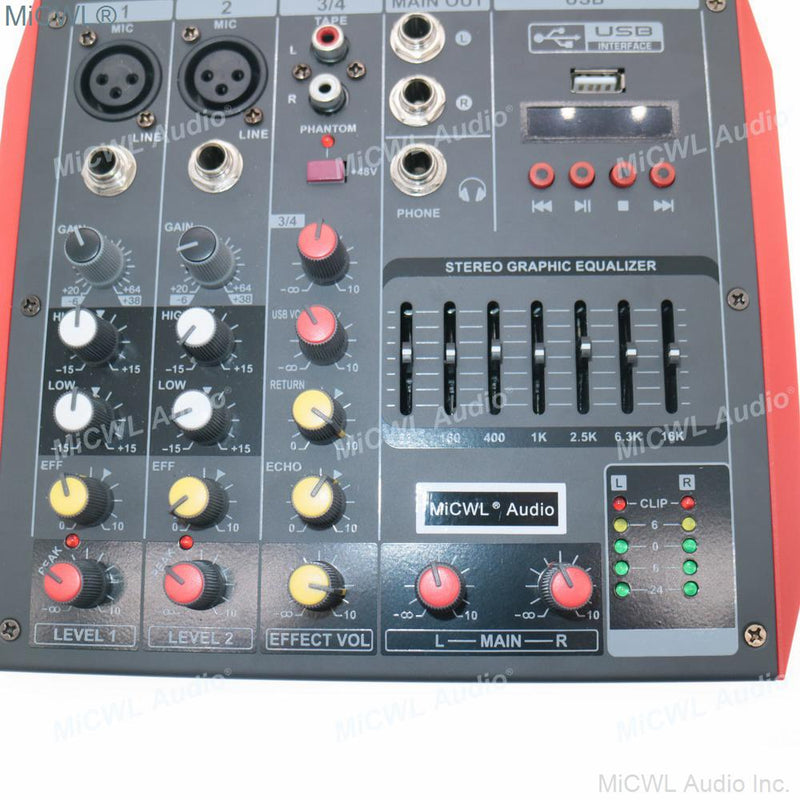 MG4 MiCWL Portable Bluetooth 4 Channel Audio Mixer Sound Mixing Console for Studio Stage Microphone USB 48V EQ