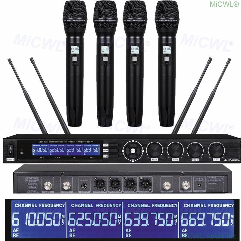 MiCWL 4 Handheld UHF Digital Wireless Karaoke Microphone System 4 Antenna Receiver Large Range