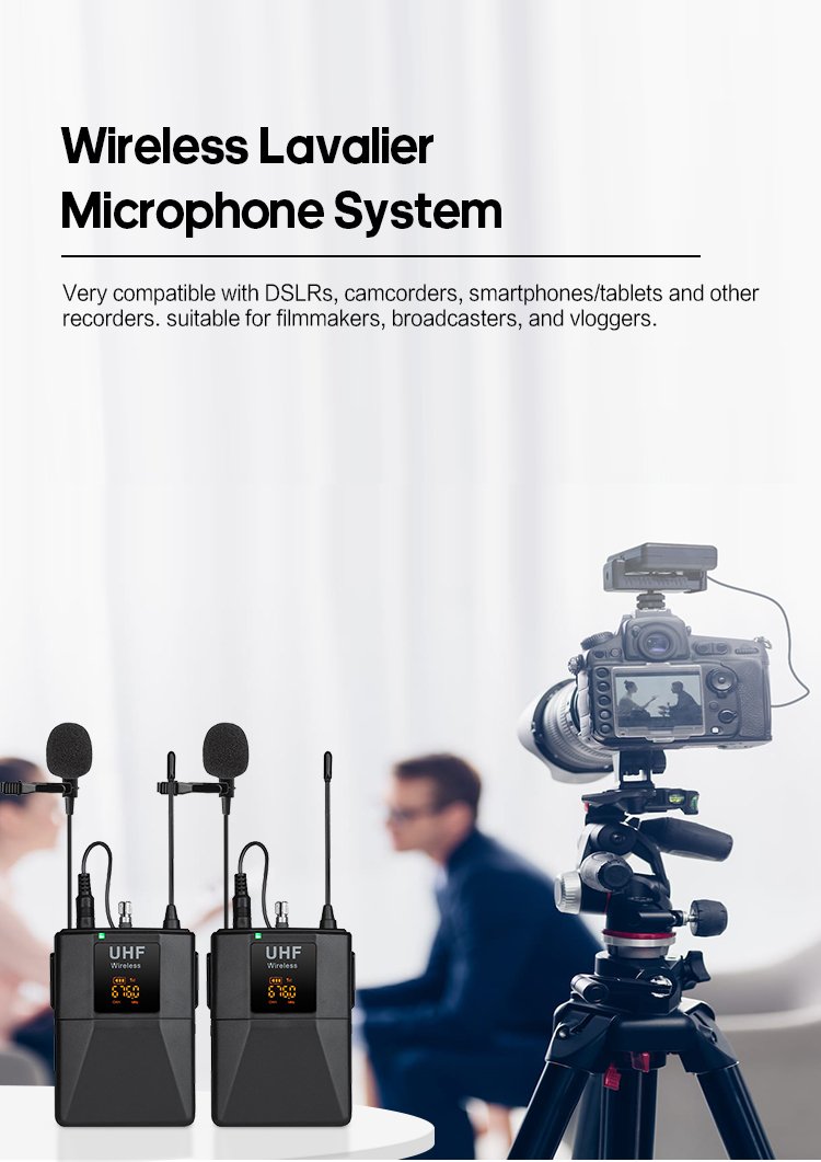 Portable UHF Wireless Microphones Camera Camcorder DSLR Outdoor 100m Working Distance Omni-directional Lavalier Mics